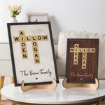 Personalised Names Family Crossword Art Wood Frame Painting with Stand Home Decor Housewarming Wedding Gift for Family Friend