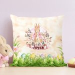Personalized Floral Cross Peter Rabbit Eggs Soft Throw Pillow Cover with Name Home Decor Easter Birthday Baby Shower Gift for Kids Family