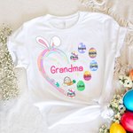 Personalized 1-12 Names Easter Eggs Bunny Heart T-shirt Sweatshirt Easter Mother's Day Gift for Mom Grandma