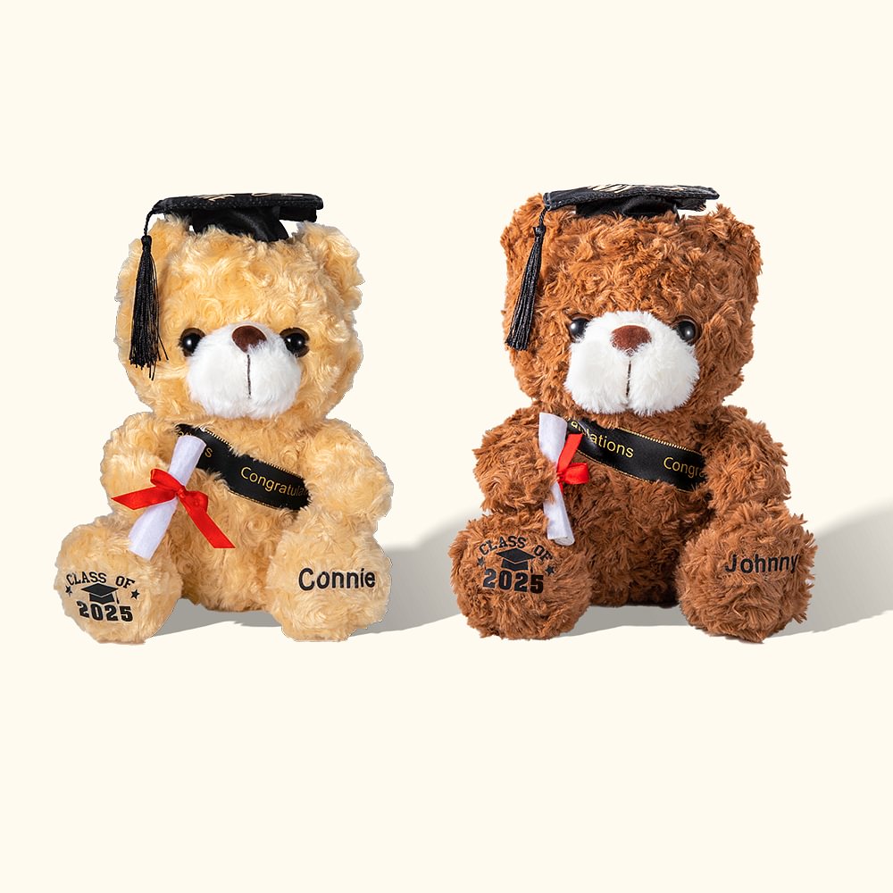 Ourson en peluche personnalisé avec badge d'école et cadeau de fin d'études