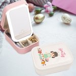 Personalized Floral Easter Eggs Cartoon Character Travel Jewelry Box with Name and Changing Color LED Makeup Mirror Birthday Easter Gift for Girls