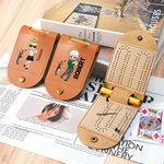 Personalised Cartoon Golf Character Name Portable Leather Cribbage Board Set with 2 Tracks 4 Pegs Travel Party Game Birthday Gift for Cribbage Lovers