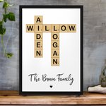 Personalised Names Family Crossword Art Wood Frame Painting with Stand Home Decor Housewarming Wedding Gift for Family Friend