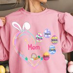 Personalized 1-12 Names Easter Eggs Bunny Heart T-shirt Sweatshirt Easter Mother's Day Gift for Mom Grandma