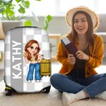Personalized Y2K Cartoon Character 18-32 Inches Plaid Luggage Cover with Name Travel Accessories Birthday Gift for Men Women