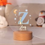 Personalisierte Regenbogen Initial Floral Peter Rabbit LED Nachtlicht mit hölzernen Basis und Name Datum Kinderzimmer Dekoration Geburtstag Baby Dusche Geschenk für Kinder
