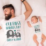 Personalized Our First Father's Day Together Father and Baby Matching Set 100% Cotton Shirt with Names Father's Day Gift for Baby New Dad