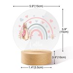 Personalisierte Regenbogen Initial Floral Peter Rabbit LED Nachtlicht mit hölzernen Basis und Name Datum Kinderzimmer Dekoration Geburtstag Baby Dusche Geschenk für Kinder