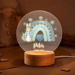 Personalisierte Regenbogen Initial Floral Peter Rabbit LED Nachtlicht mit hölzernen Basis und Name Datum Kinderzimmer Dekoration Geburtstag Baby Dusche Geschenk für Kinder