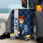 Personalized Y2K Cartoon Character 18-32 Inches Plaid Luggage Cover with Name Travel Accessories Birthday Gift for Men Women