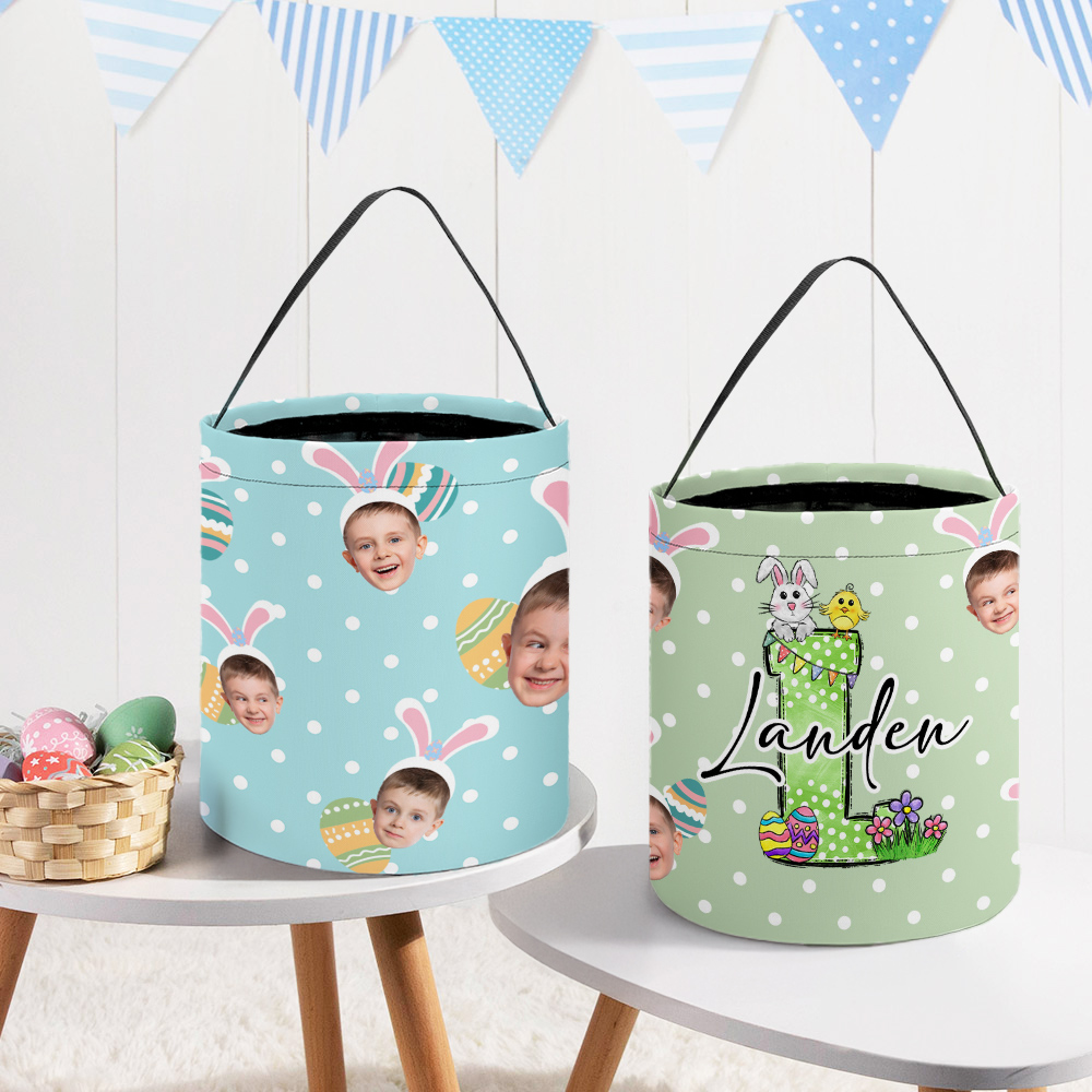 Panier de Pâques réutilisable avec poignée et nom Cadeau de chasse aux oeufs de Pâques pour les enfants