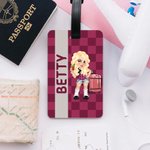 Personalized Y2K Cartoon Character Colorful Plaid Luggage Tag with Name Travel Accessories Birthday Gift for Women Men Y2K Lovers