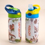 Bouteille d'eau isotherme 12oz avec paille en silicone Couvercle anti-déversement et poignée Cadeau d'anniversaire pour les enfants