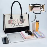 Gepersonaliseerde Luipaardprint Baasdame Grote Canvas Draagtas met Naam Dagelijks Reizen Werk Essentials Promotie Verjaardagscadeau voor Vrouwelijke Manager Baas