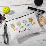 Bolsa de maquillaje de lino personalizada con nombre y cremallera para amantes del pickleball