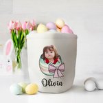 Personalized Photo Craked Broken Eggshell Bow Easter Egg Basket with Name Easter Party Birthday Gift for Boys Girls
