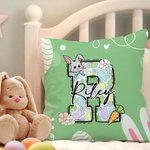 Personalized Cute Easter Bunny Initial Soft Throw Pillow Cover with Name Home Decor Easter Party Gift for Boys Girls