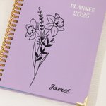 Personalized Complex Lines Birth Flower 2025 A5 Calendar Planner Notebook with Name Birthday Graduation Gift for Colleagues Friends