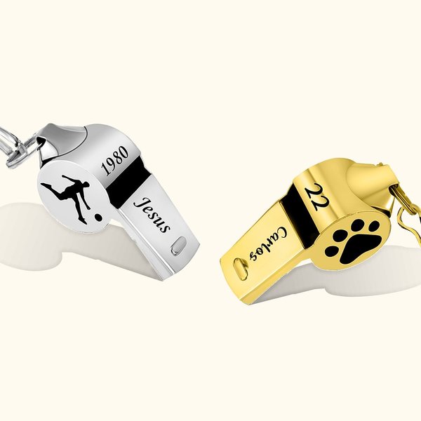 Silbato personalizado grabado con símbolo de béisbol o fútbol con nombre y cordón regalo para entrenador ideal para deportes escolares y al aire libre