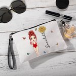 Personalised Cute Beach Girl Birth Flower Makeup Bag with Name Beach Travel Accessories Wedding Birthday Party Gift for Her
