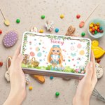 Personalized Floral Easter Eggs Bunny Cartoon Character Biscuit Tin Box with Name Easter Party Storage Accessories Gift for Girls