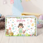 Personalized Floral Easter Eggs Bunny Cartoon Character Biscuit Tin Box with Name Easter Party Storage Accessories Gift for Girls