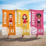 Serviette de Plage Personnalisée avec Nom Numéro et Motif de Personnage Sportif Accessoire Douce Cadeau Anniversaire pour Amateurs de Sport