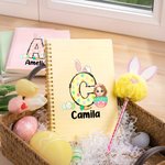 Personalized Easter Eggs Cartoon Character Spiral Notebook and Pom Pom Pen Set with Initial and Name Back to School Easter Gift for Boys Girls