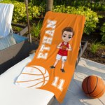 Serviette de Plage Personnalisée avec Nom Numéro et Motif de Personnage Sportif Accessoire Douce Cadeau Anniversaire pour Amateurs de Sport