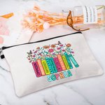 Personalisierte bunte Buchstaben florale Buch Bleistift Leinen Handtäschchen Make-up Tasche mit Namen Wertschätzung zurück zu Schule Geschenk für Lehrer