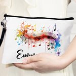 Personalised Sheet Music Notes Cosmetic Bags with Name and Wrist Strap Birthday Gift for Music Lover Teacher