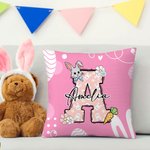 Personalized Cute Easter Bunny Initial Soft Throw Pillow Cover with Name Home Decor Easter Party Gift for Boys Girls