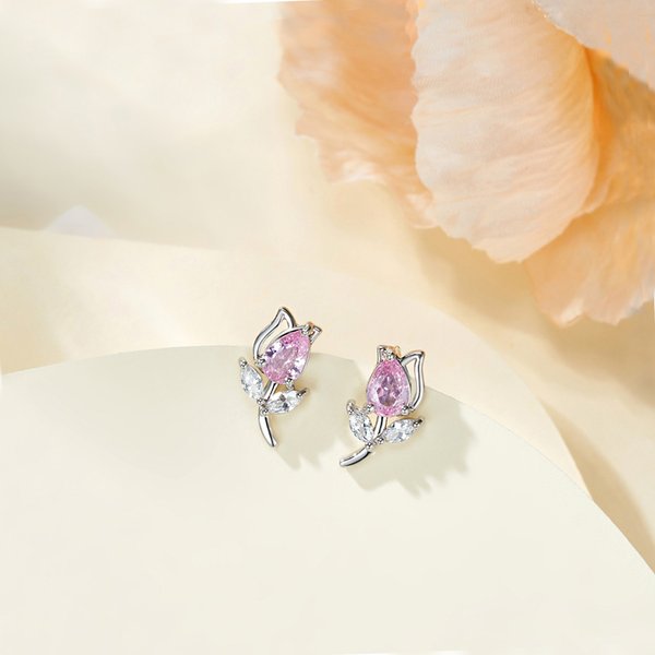 Personalized Birthstone Minimalist Tulip Flower Stud Earrings Birthday Valentine's Day Gift for Women