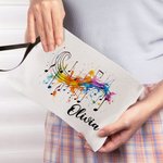 Personalised Sheet Music Notes Cosmetic Bags with Name and Wrist Strap Birthday Gift for Music Lover Teacher