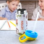 Bouteille d'eau isotherme 12oz avec paille en silicone Couvercle anti-déversement et poignée Cadeau d'anniversaire pour les enfants