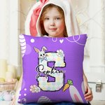 Personalized Cute Easter Bunny Initial Soft Throw Pillow Cover with Name Home Decor Easter Party Gift for Boys Girls