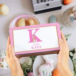 Personalized Peter Rabbit Plaid Biscuit Tin Box with Name and Initial Easter Party Storage Accessories Gift for Kids