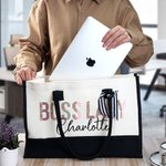 Gepersonaliseerde Luipaardprint Baasdame Grote Canvas Draagtas met Naam Dagelijks Reizen Werk Essentials Promotie Verjaardagscadeau voor Vrouwelijke Manager Baas