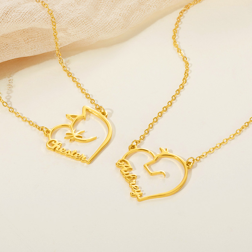 Collier Personnalisé avec Nom Pendentif en Forme de Chien ou Chat Cadeau Anniversaire Saint-Valentin pour Femme