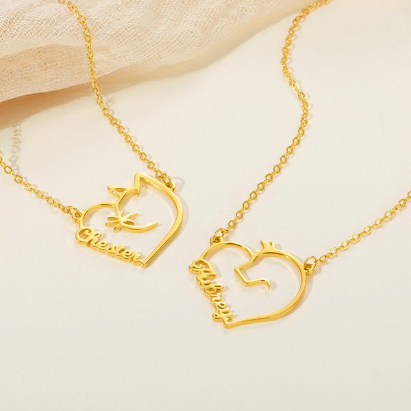 Personalisierte Herzform Katze Hund Haustier Umriss Halskette mit Namen Geburtstag Haustier Party Geschenk für Frauen Tierliebhaber