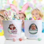 Personalized Photo Craked Broken Eggshell Bow Easter Egg Basket with Name Easter Party Birthday Gift for Boys Girls