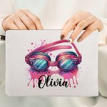 Personalised Pink Swimming Glasses Cosmetic Bag with Name Gift for Swimming Lover Coach Team