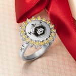 Personalized Engraved School Badge Family Crest Signet Ring with Birthstone Graduation Gift for Graduates Family