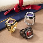 Personalized Engraved Stamp Ring with Birthstone Class of 2025 Mementos Jewellery Graduation Gift for Graduates