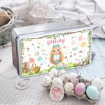 Personalized Floral Easter Eggs Bunny Cartoon Character Biscuit Tin Box with Name Easter Party Storage Accessories Gift for Girls