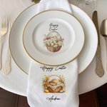 Personalized Sleeping Bunny in A Basket Linen Reusable Napkin with Name Table Decor Easter Housewarming Gift for Family