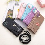 Personalised Birth Flower Crossbody Leather Name Phone Case for iPhone with Long Shoulder Strap and Card Holder Birthday Holiday Gift for Women Girls