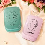 Personalised Zodiac Birth Flower Leather Name Jewellery Box with Adjustable LED Makeup Mirror Travel Essentials Birthday Gift for Women Girls