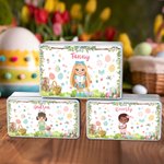 Personalized Floral Easter Eggs Bunny Cartoon Character Biscuit Tin Box with Name Easter Party Storage Accessories Gift for Girls