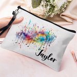 Personalised Sheet Music Notes Cosmetic Bags with Name and Wrist Strap Birthday Gift for Music Lover Teacher